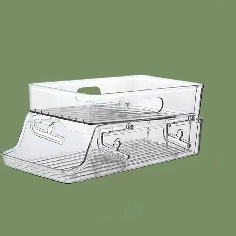 Kitchen Drawer Refrigerator Can Organizer, Dual Layer Rolling Foldable Automatic Storage Box, Beer Soda Beverage Holder, Space-Saving Solution, Refrigerator Accessories