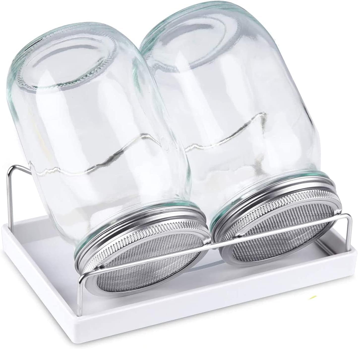 Sprouting Jar Kit-2 Wide Mouth Quart Mason Jars with 316 Stainless Steel Screen Sprout Lids, Drip Tray, Stand | Seed Sprouter Set for Growing Broccoli, Alfalfa, Mung Bean