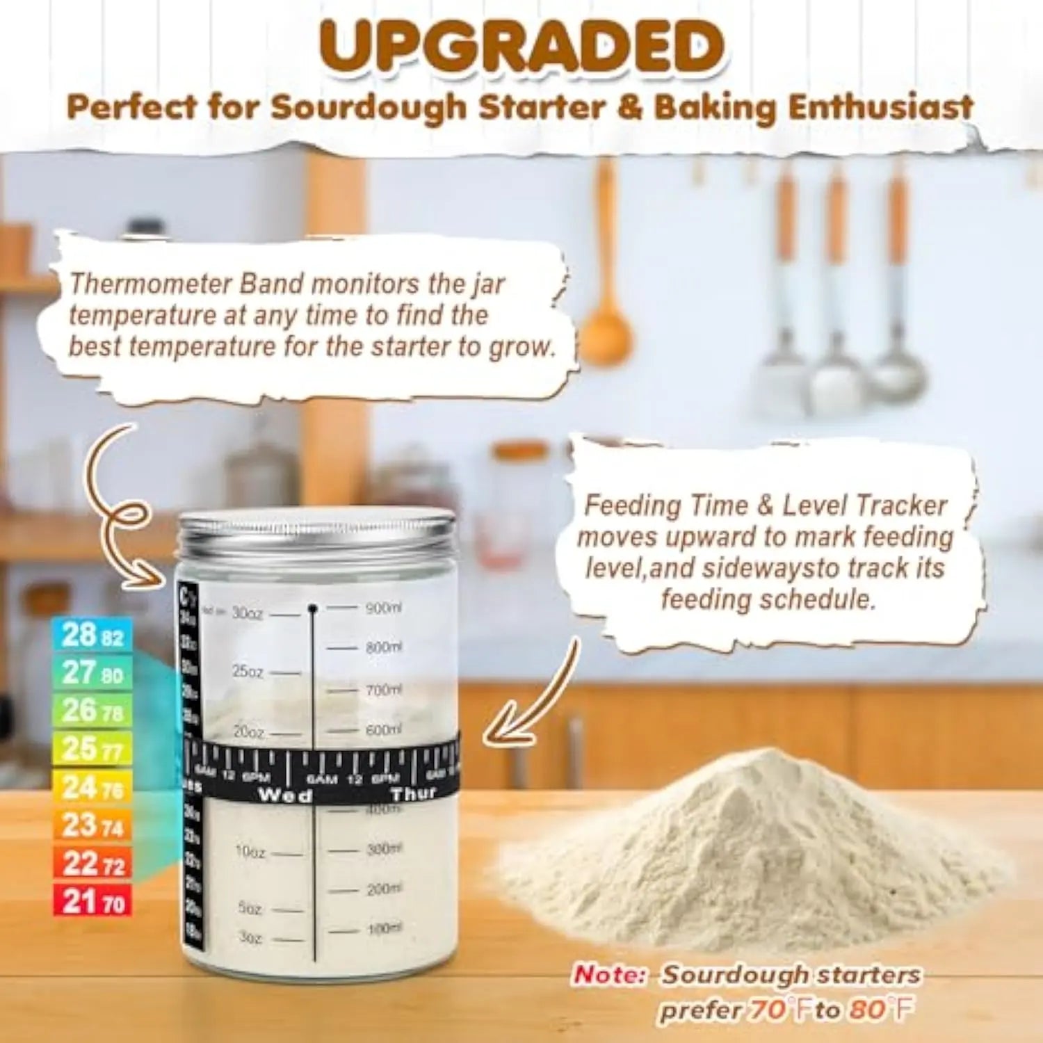 Bread Starter Jar, 34OZ Sourdough Starter Jar Kit-24Pcs Kits for Homemade with 2 Proofing Baskets, Dough Whisk Scrapers, Bread Lame and Stencils
