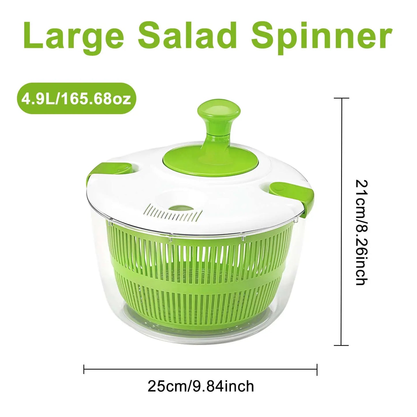 Salad Spinner 5L with Bowl & Colander, Manual Lettuce Spinner & Vegetable Dryer, Multi-Use Fruit and Vegetable Washer, Produce Dryer Strainer, Pasta & Fries Spinner for Kitchen Meal Prep and Salad Making Utensils Basket Plastic Multifunction Sturdy