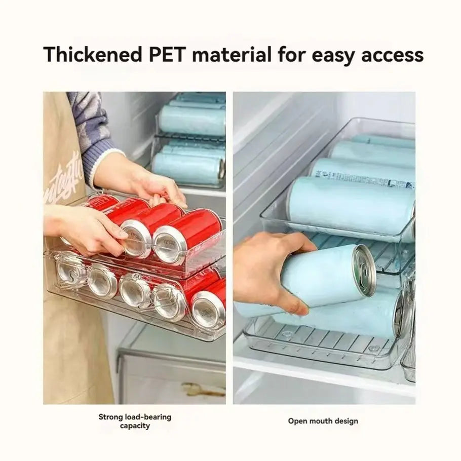 Kitchen Drawer Refrigerator Can Organizer, Dual Layer Rolling Foldable Automatic Storage Box, Beer Soda Beverage Holder, Space-Saving Solution, Refrigerator Accessories