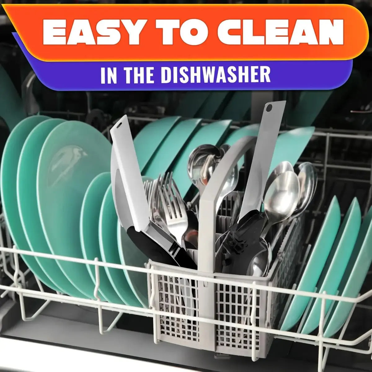 2 in 1 Kitchen Scissors for Food – Stainless Steel Blade & Plastic Cutting Board Scissors with Safety Lock | 9.6" Tomato Knife, Fruit & Vegetable Cutter – Easy-To-Use Kitchen Shears for Meat, Cheese