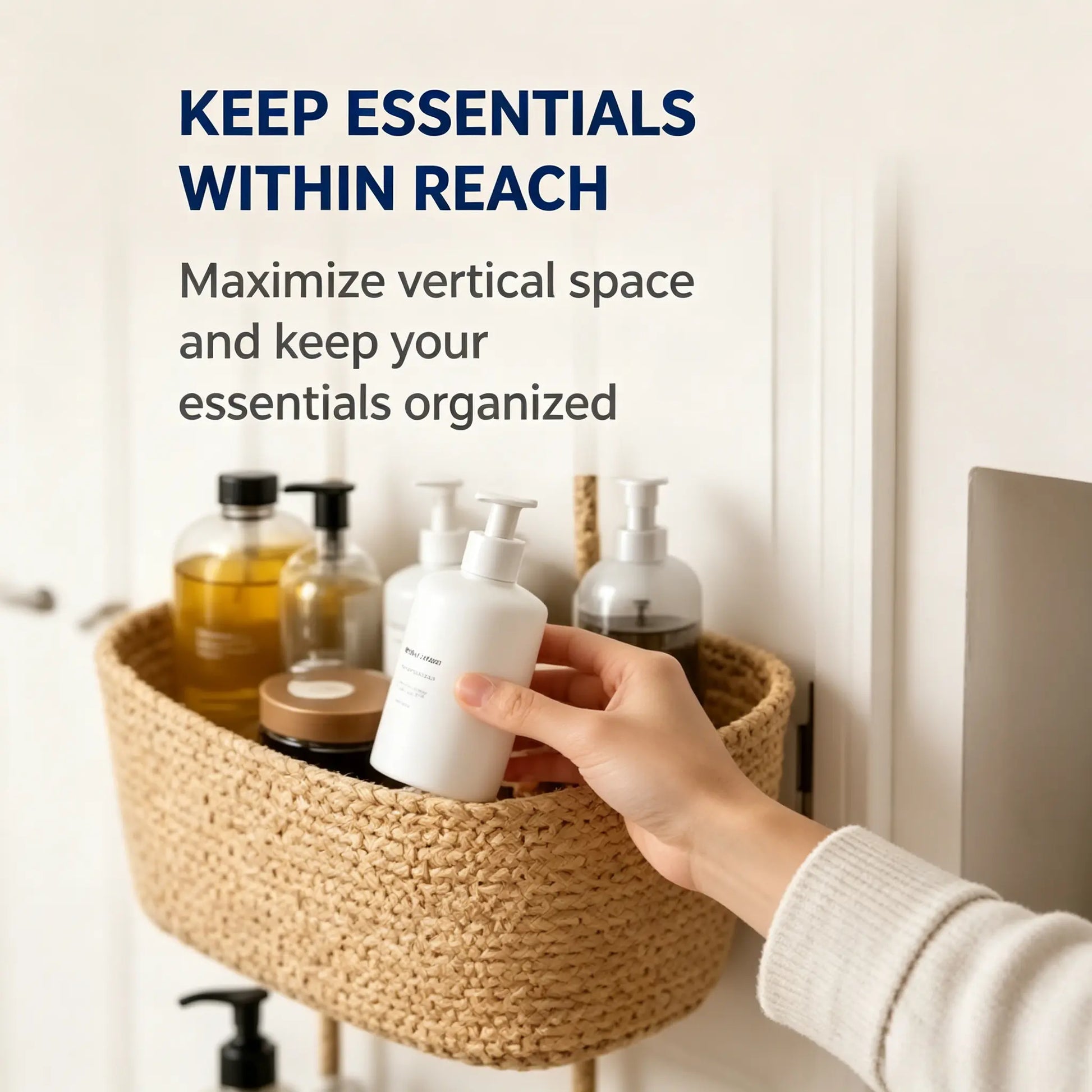 【Free Ship】Woven Cotton 3-Tier over the Door Basket, Wall-Mounted Jute Storage Organizer in Bathroom – Decorative Nursery Baskets, Perfect for Busy Mom/Dad to Store Diapers & Toys Small Basket Gift Hook Laundry Basket House Organizers
